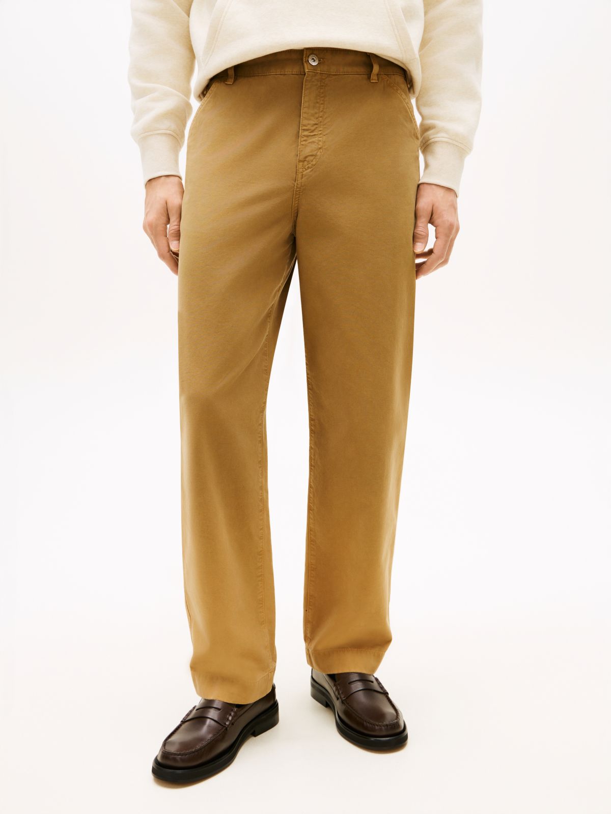 Straight Washed Canvas Carpenter Trousers — Brown