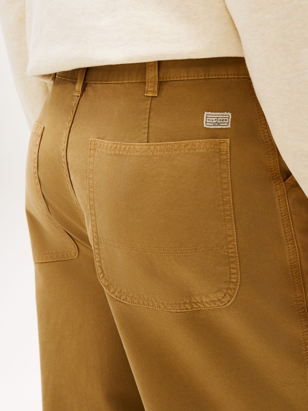 Straight Washed Canvas Carpenter Trousers — Brown