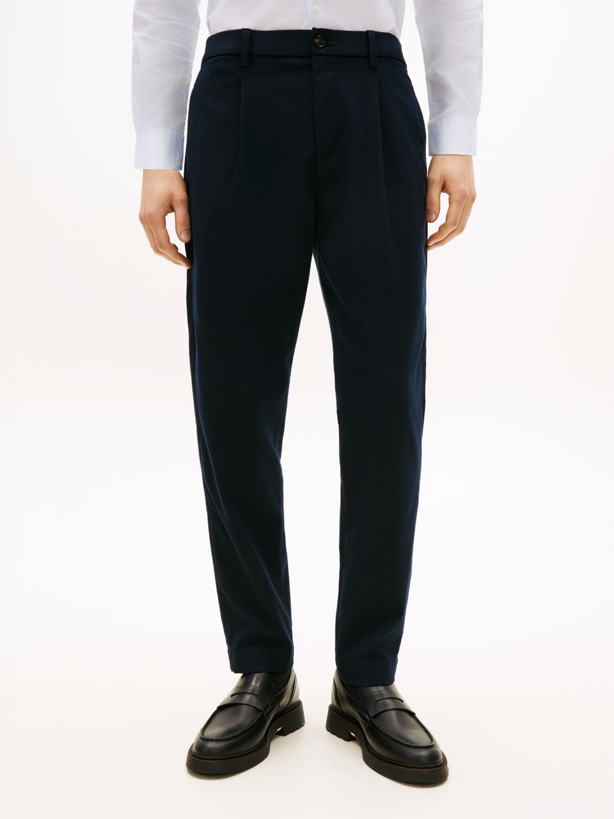 Straight Brushed Herringbone Chinos — Blue