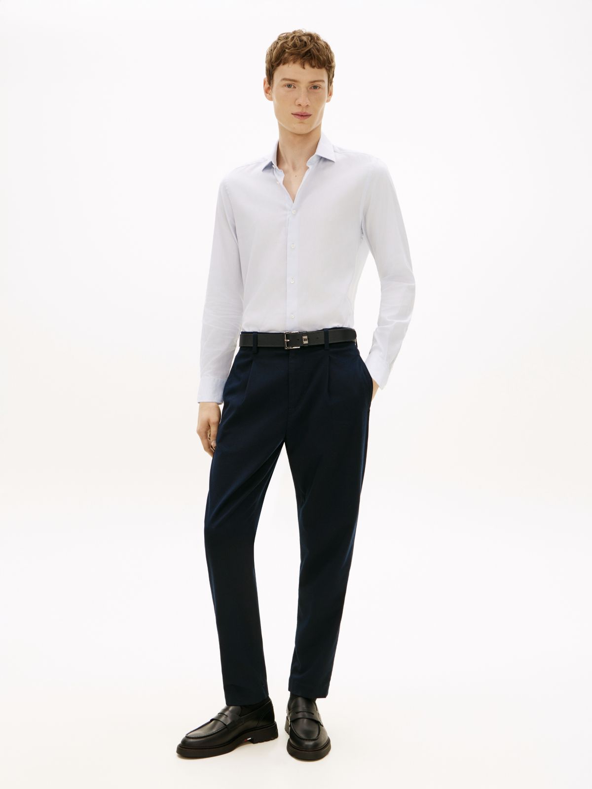 Straight Brushed Herringbone Chinos — Blue