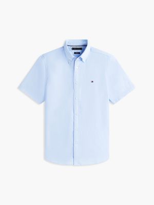 blue regular fit flex poplin short sleeve shirt for men tommy hilfiger