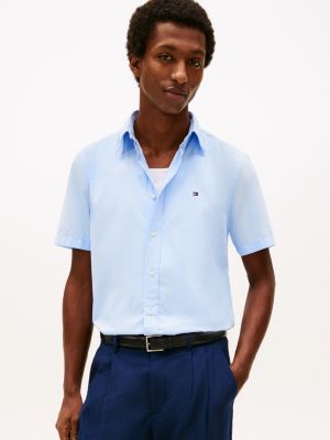 blue regular fit flex poplin short sleeve shirt for men tommy hilfiger