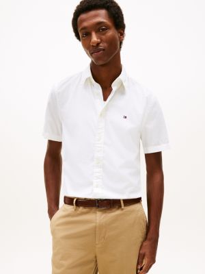 white regular fit flex poplin short sleeve shirt for men tommy hilfiger
