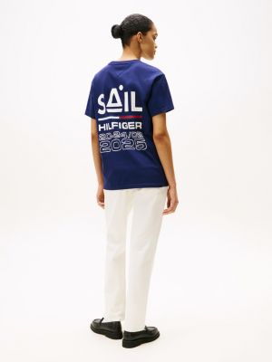 t-shirt the sail amsterdam capsule con loghi blu da uomini tommy hilfiger