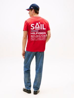 t-shirt the sail amsterdam capsule con loghi rosso da uomini tommy hilfiger