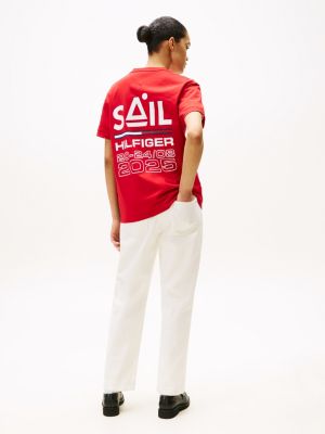 t-shirt the sail amsterdam capsule con loghi rosso da uomini tommy hilfiger