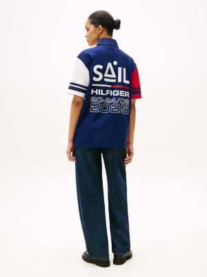 polo à logo capsule sail amsterdam au dos bleu pour hommes tommy hilfiger