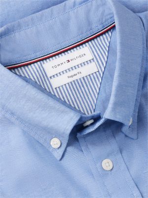 blue regular fit lightweight short sleeve oxford shirt for men tommy hilfiger