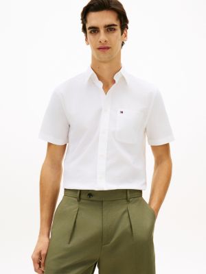chemise oxford coupe standard manches courtes white pour hommes tommy hilfiger
