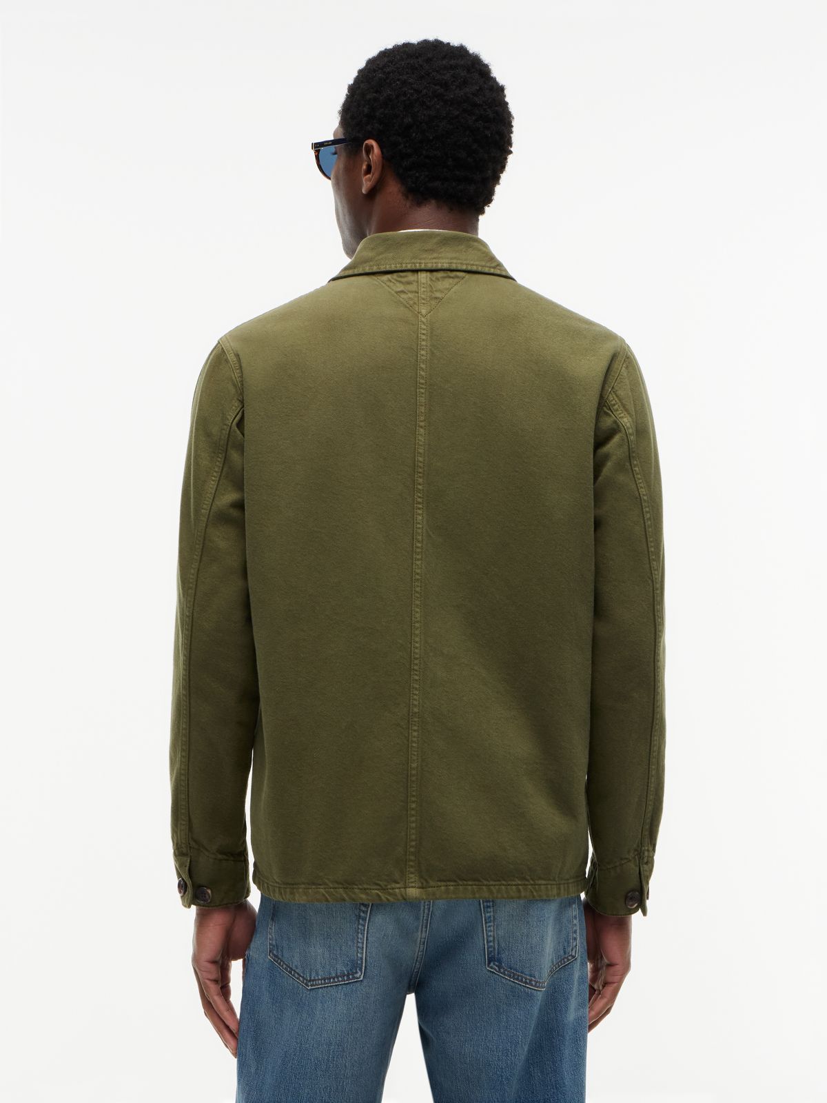 Washed Flag Embroidery Denim Chore Jacket — Green
