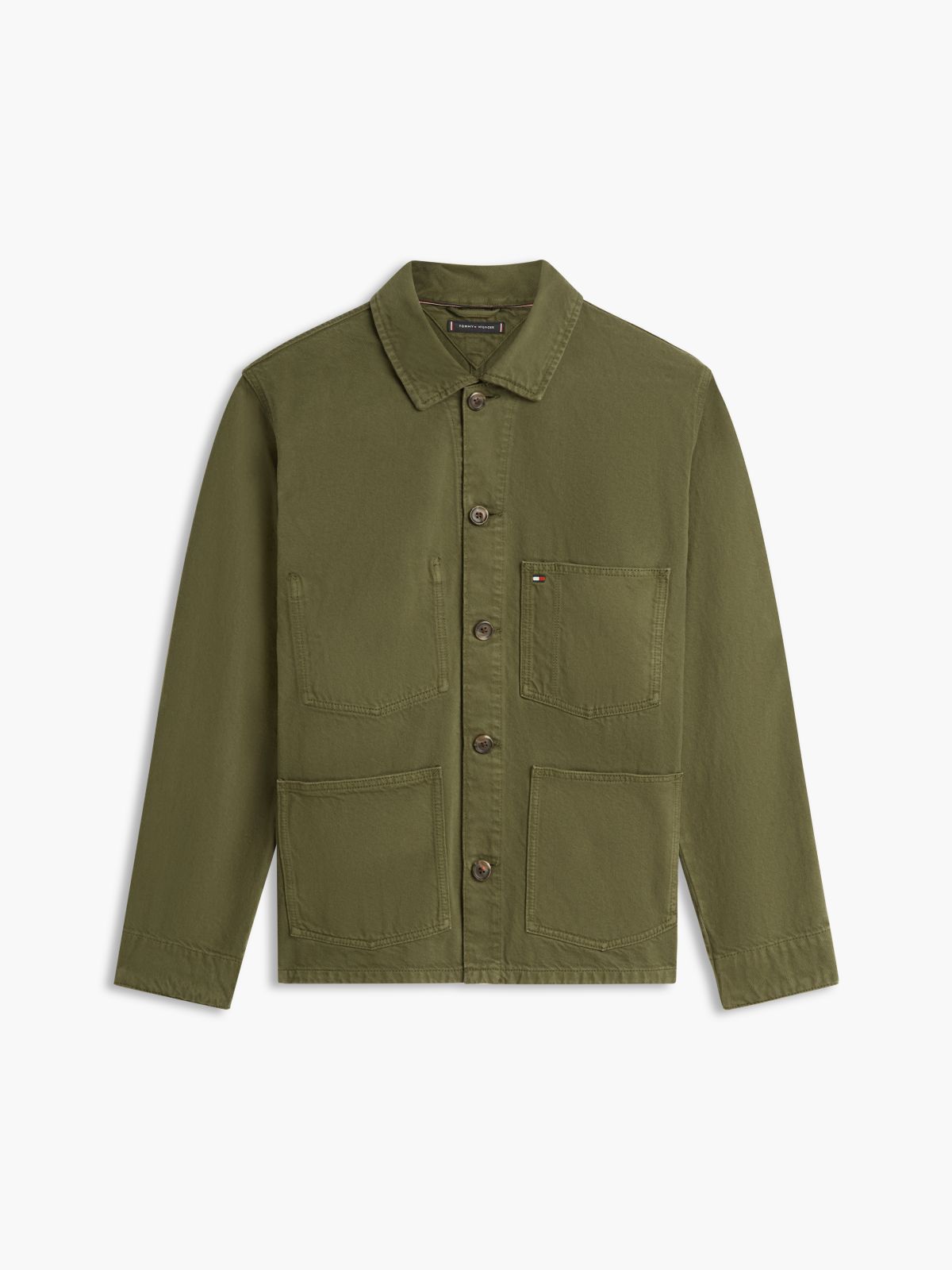 Washed Flag Embroidery Denim Chore Jacket — Green