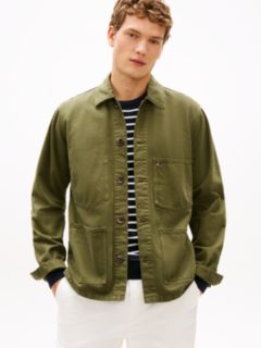 Washed Flag Embroidery Denim Chore Jacket — Green 1