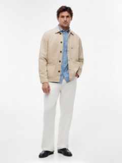 Washed Flag Embroidery Denim Chore Jacket — Khaki 2