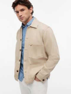 Washed Flag Embroidery Denim Chore Jacket — Khaki 3