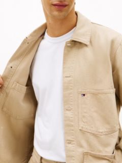 Washed Flag Embroidery Denim Chore Jacket — Khaki 4