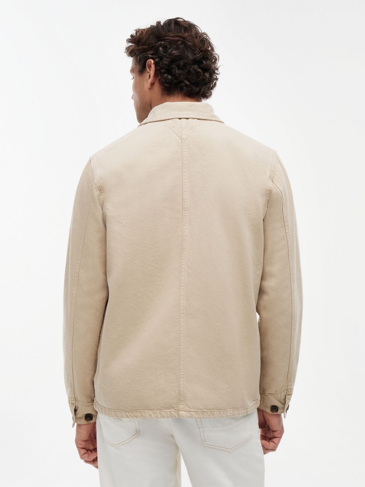 Washed Flag Embroidery Denim Chore Jacket — Khaki