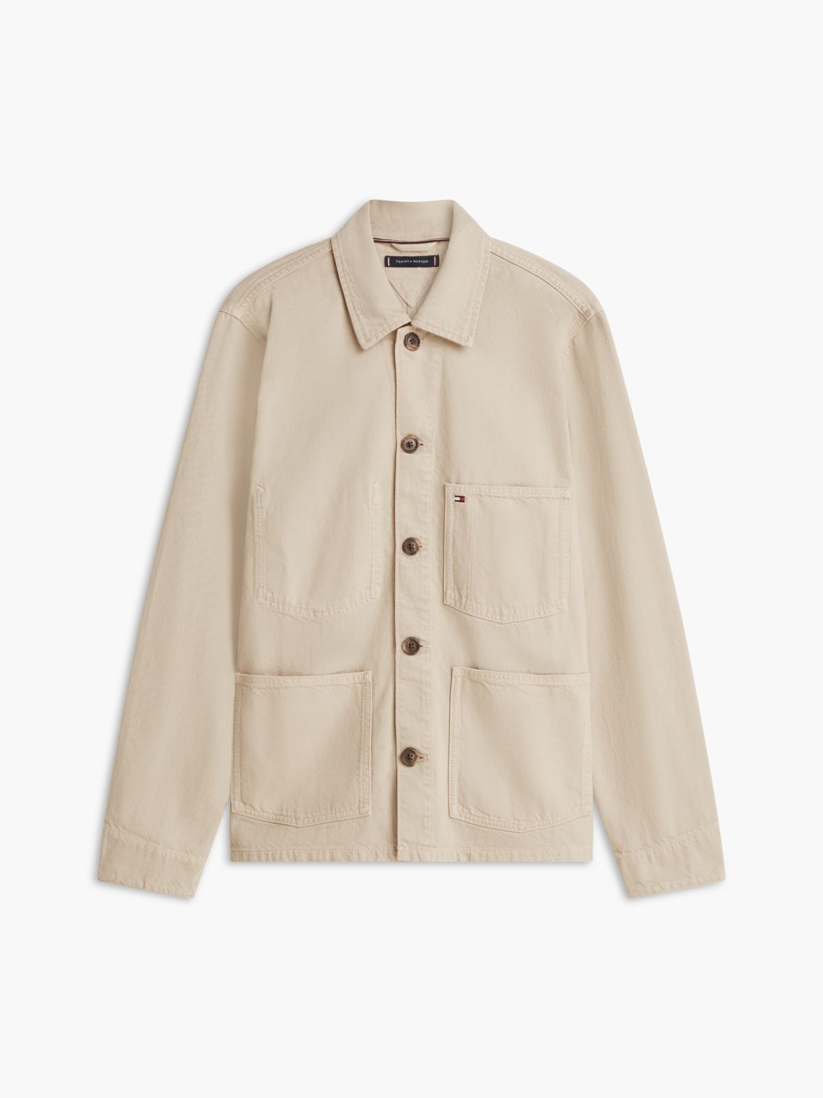 Washed Flag Embroidery Denim Chore Jacket — Khaki