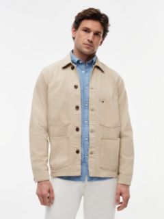 Washed Flag Embroidery Denim Chore Jacket — Khaki 1