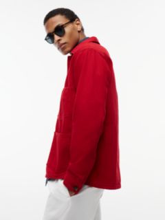 Washed Flag Embroidery Denim Chore Jacket — Red 4