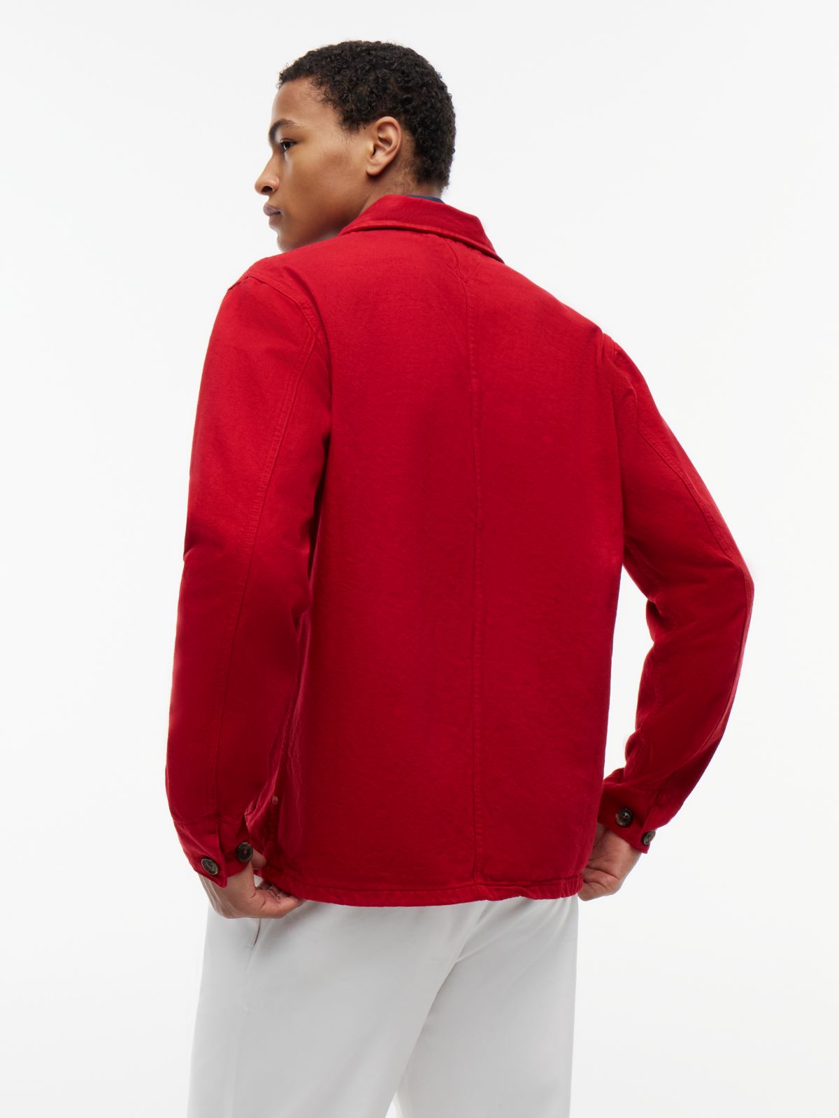 Washed Flag Embroidery Denim Chore Jacket — Red