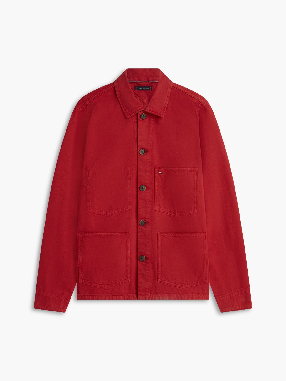 Washed Flag Embroidery Denim Chore Jacket — Red