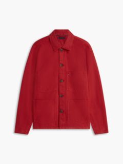 Washed Flag Embroidery Denim Chore Jacket — Red 6