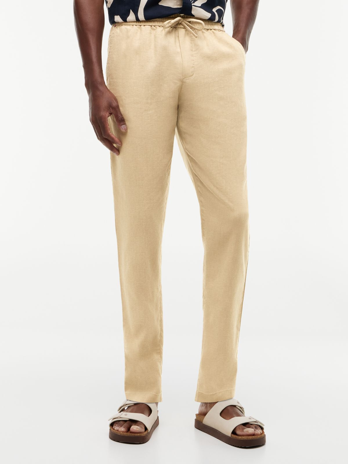 Harlem Tapered Leg Linen Blend Chinos — Beige
