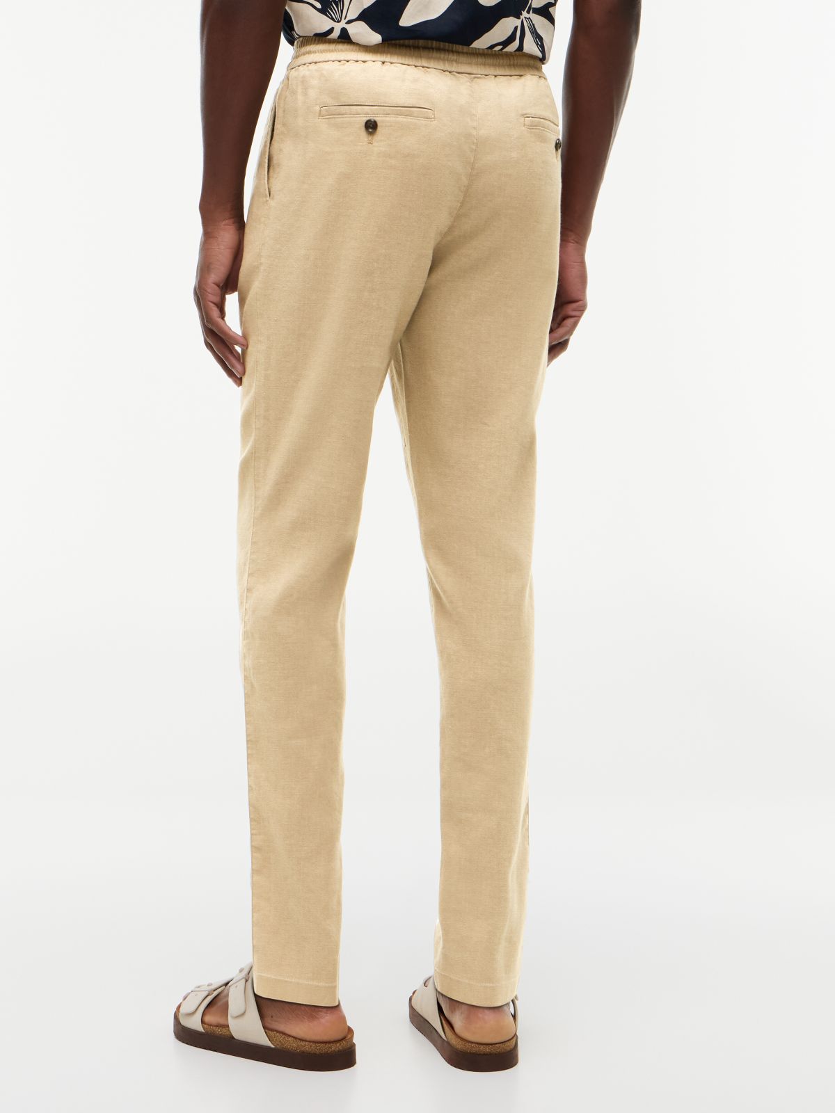 Harlem Tapered Leg Linen Blend Chinos — Beige
