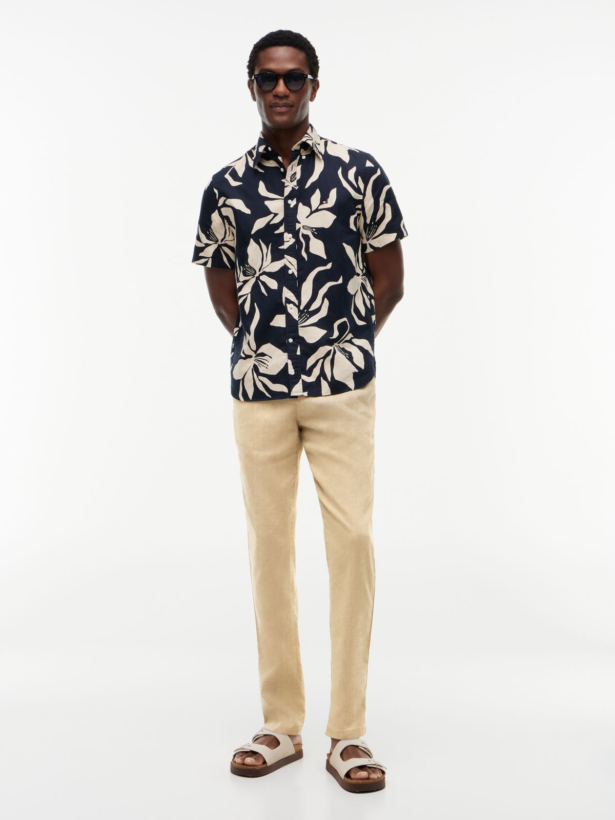 Harlem Tapered Leg Linen Blend Chinos — Beige