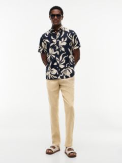 Harlem Tapered Leg Linen Blend Chinos — Beige 1