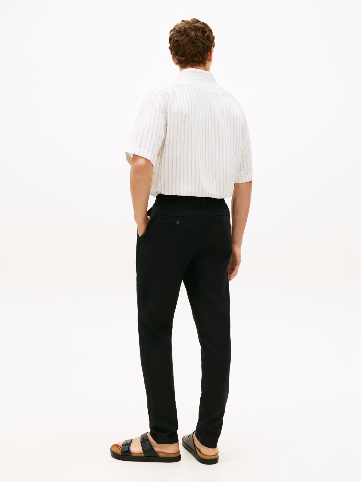 Harlem Tapered Leg Linen Blend Chinos — Black