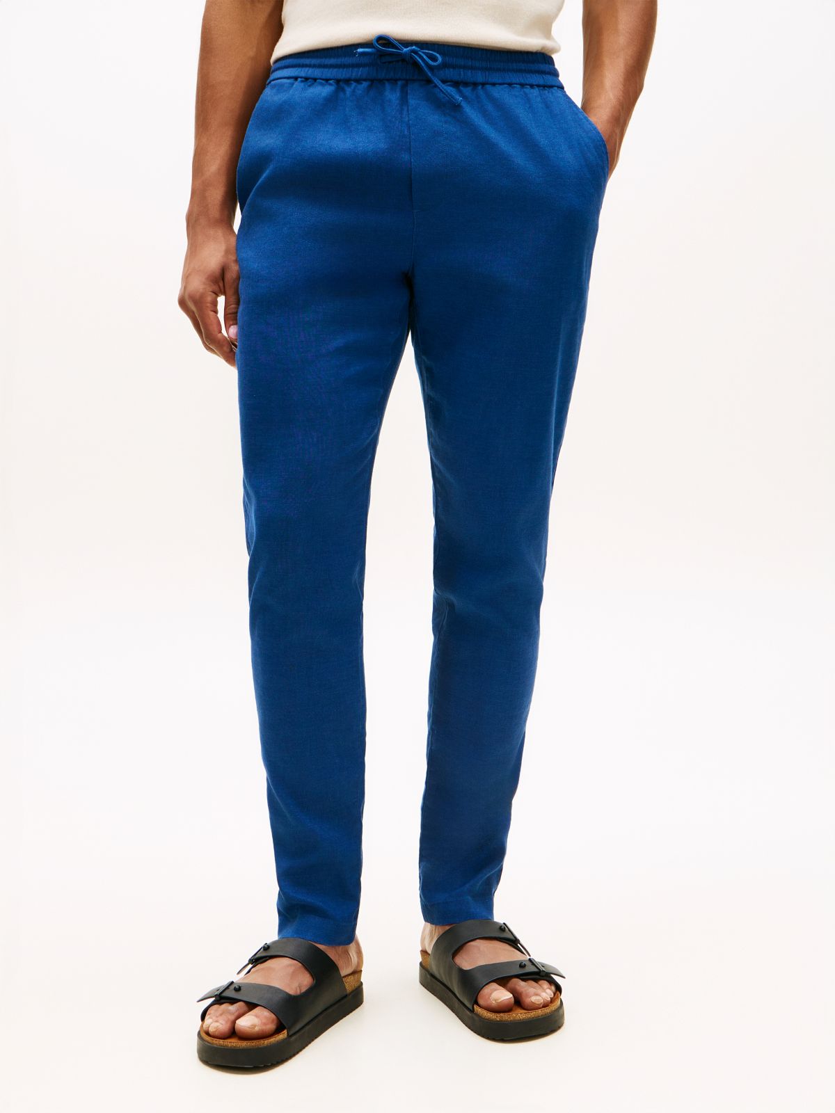 Harlem Tapered Leg Linen Blend Chinos — Blue