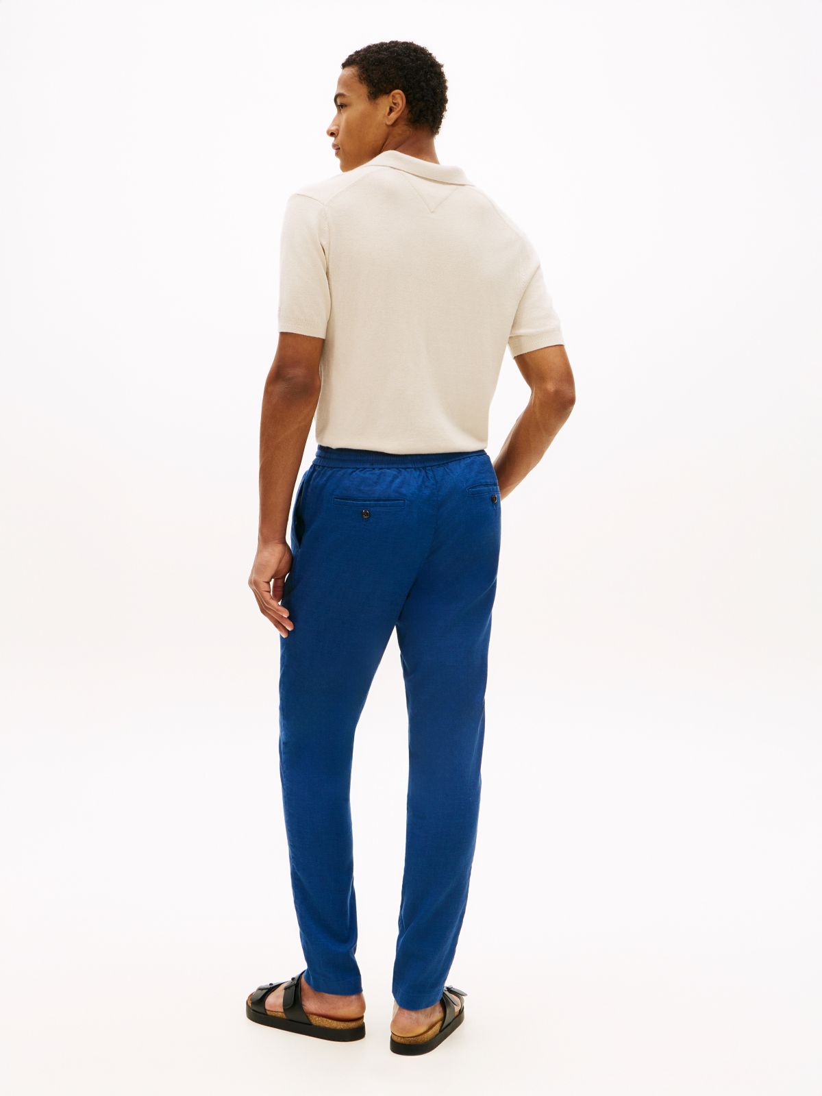 Harlem Tapered Leg Linen Blend Chinos — Blue