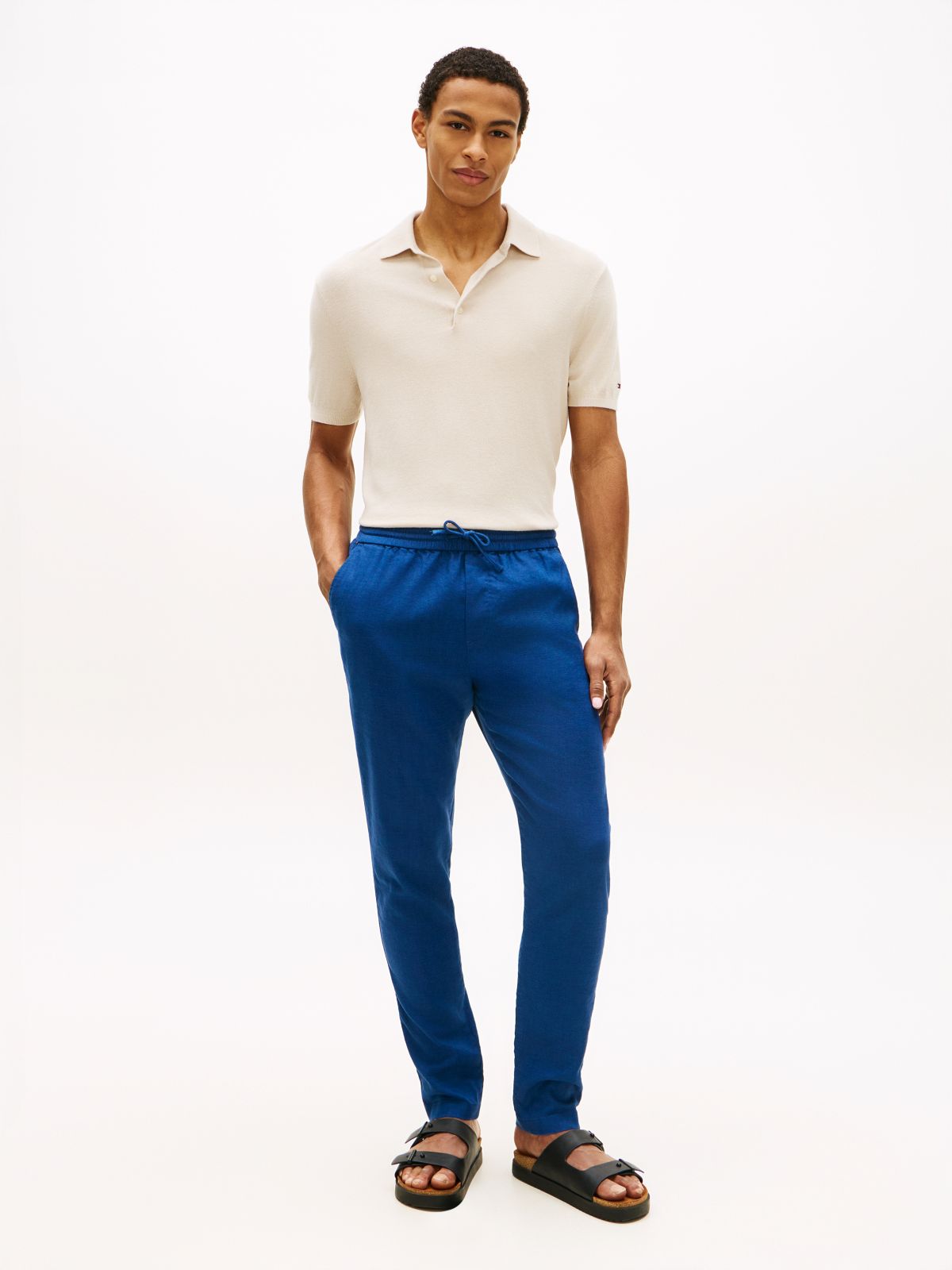 Harlem Tapered Leg Linen Blend Chinos — Blue