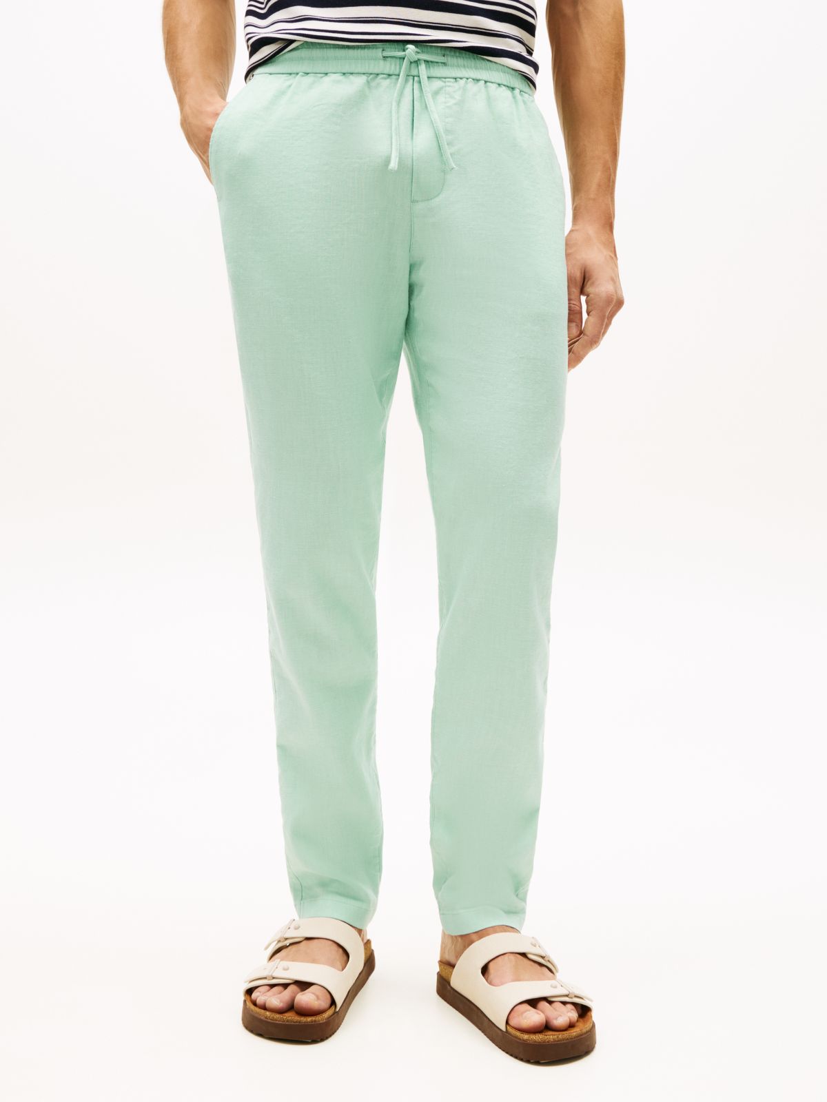 Harlem Tapered Leg Linen Blend Chinos — Green