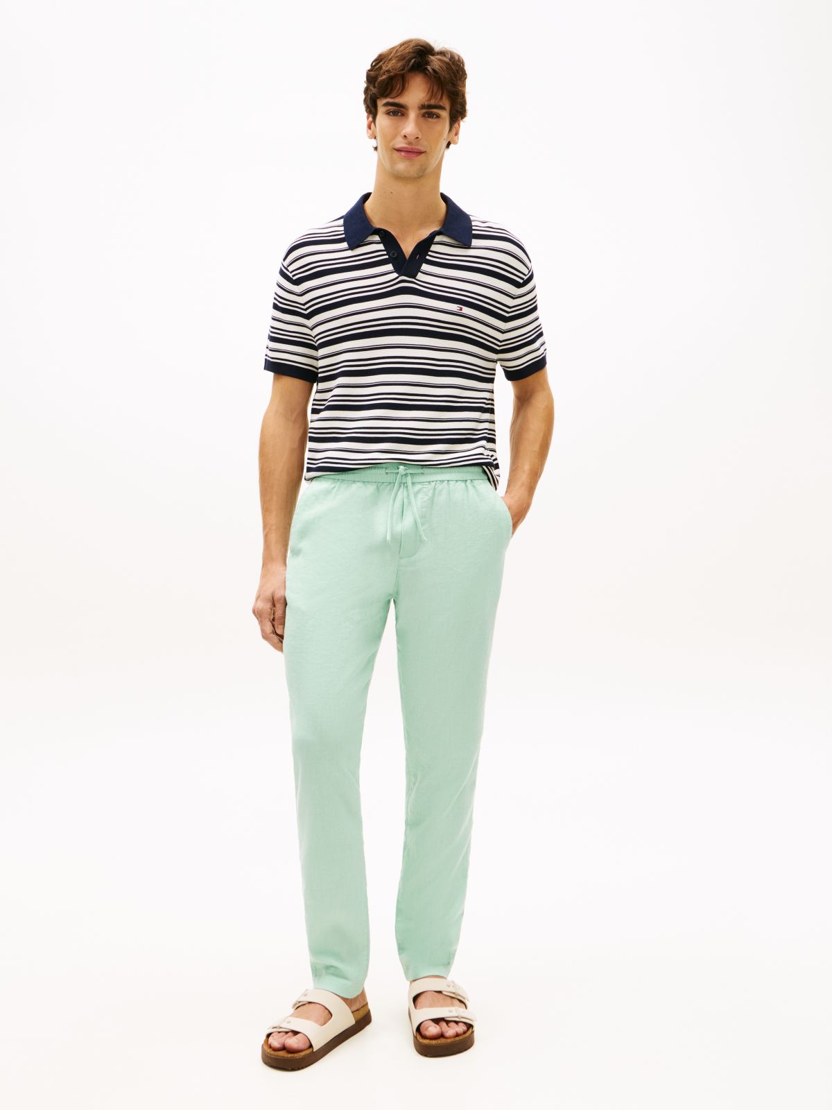 Harlem Tapered Leg Linen Blend Chinos — Green