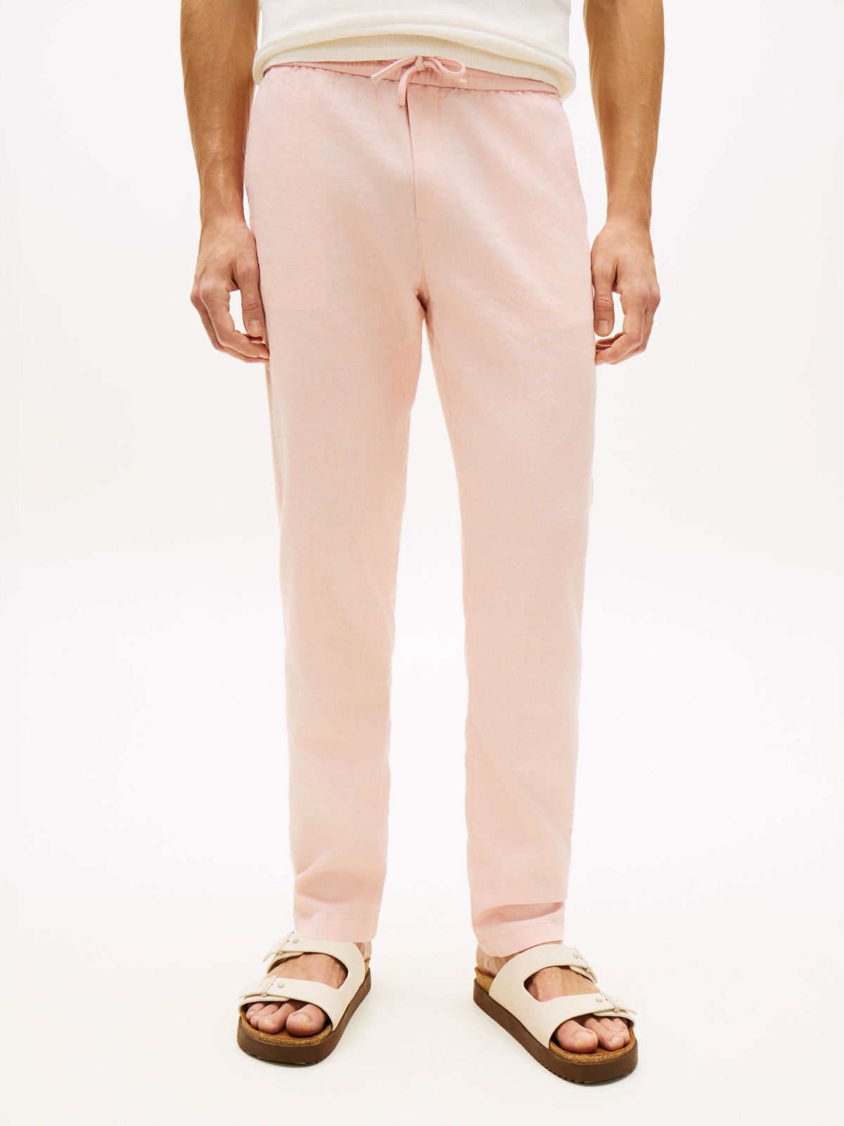 Harlem Tapered Leg Linen Blend Chinos — Pink