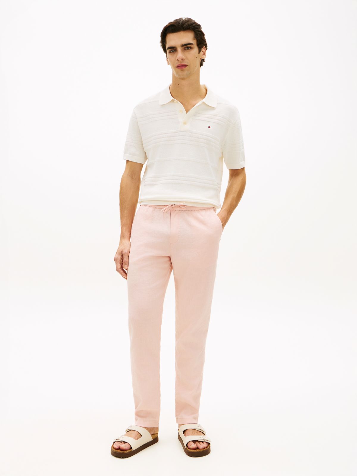 Harlem Tapered Leg Linen Blend Chinos — Pink