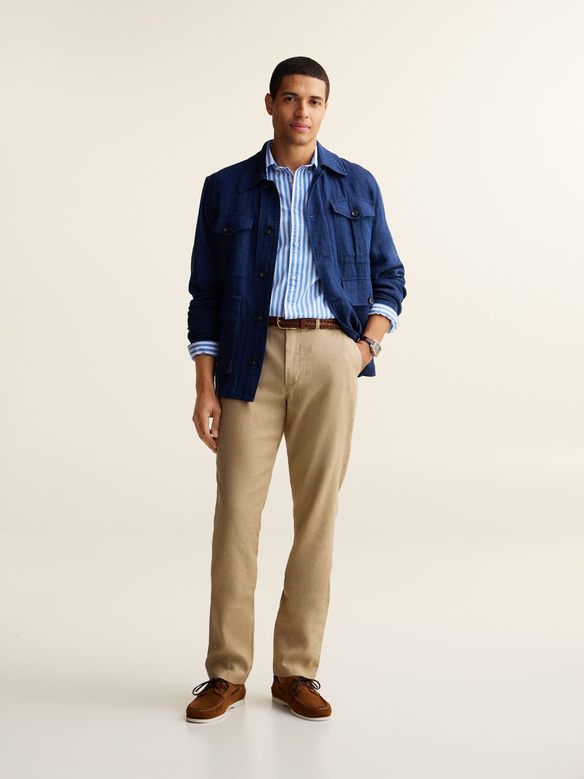 Denton Slim Straight Linen Blend Chinos — Beige