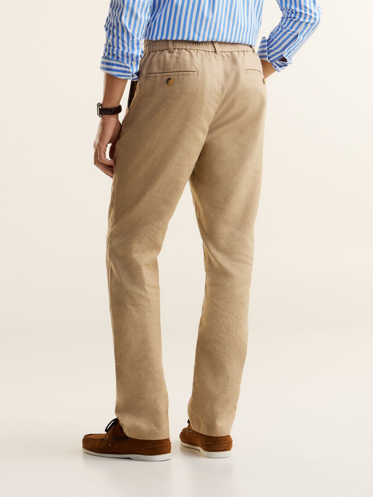 Denton Slim Straight Linen Blend Chinos — Beige
