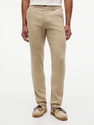beige denton straight leg linen blend chinos for men tommy hilfiger