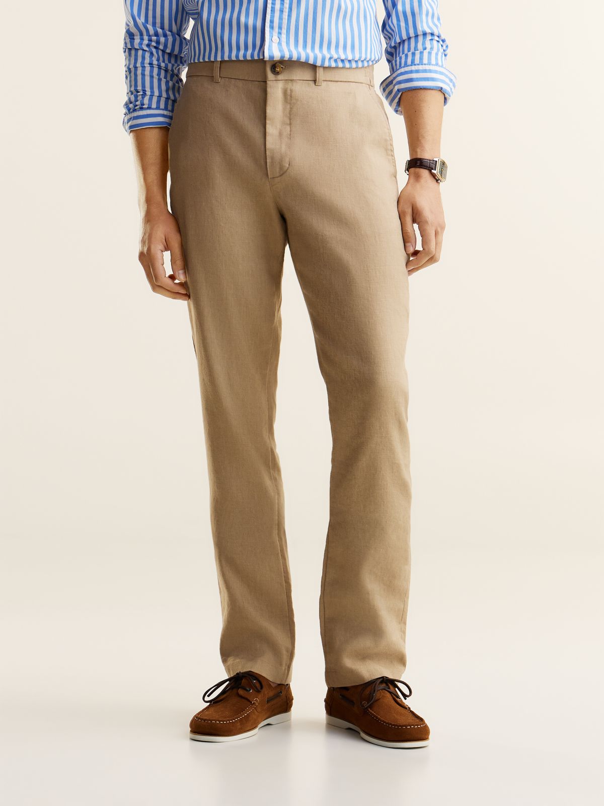 Denton Slim Straight Linen Blend Chinos — Beige