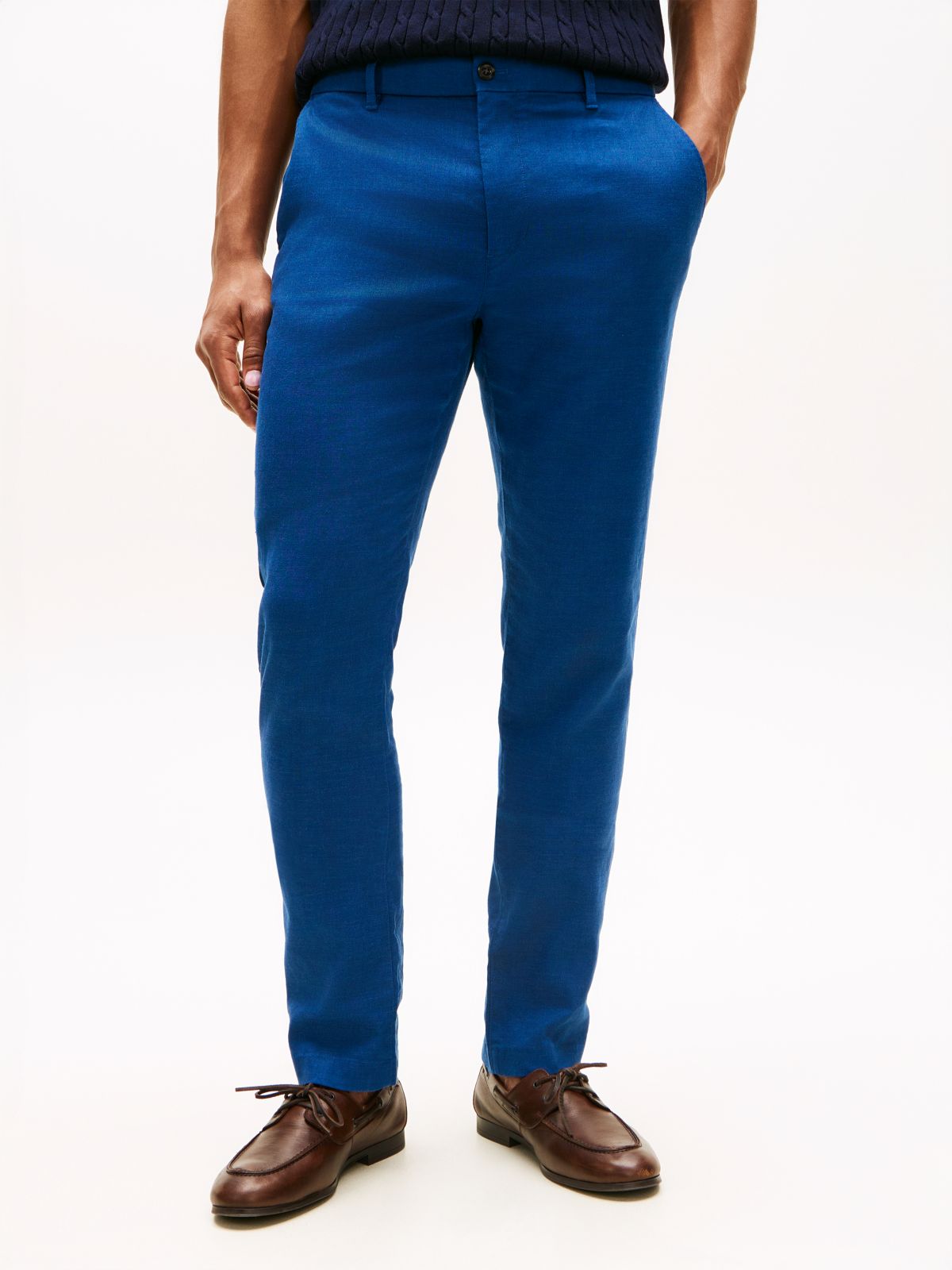 Denton Slim Straight Linen Blend Chinos — Blue