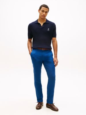blue denton straight leg linen blend chinos for men tommy hilfiger