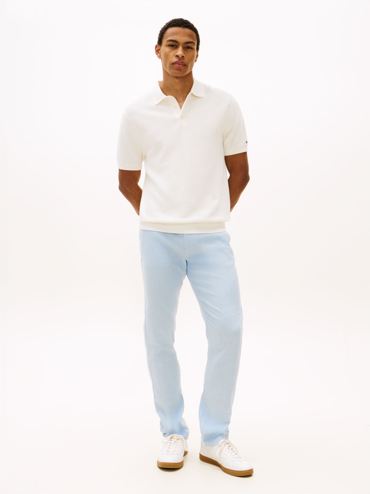 Denton Slim Straight Linen Blend Chinos — Blue