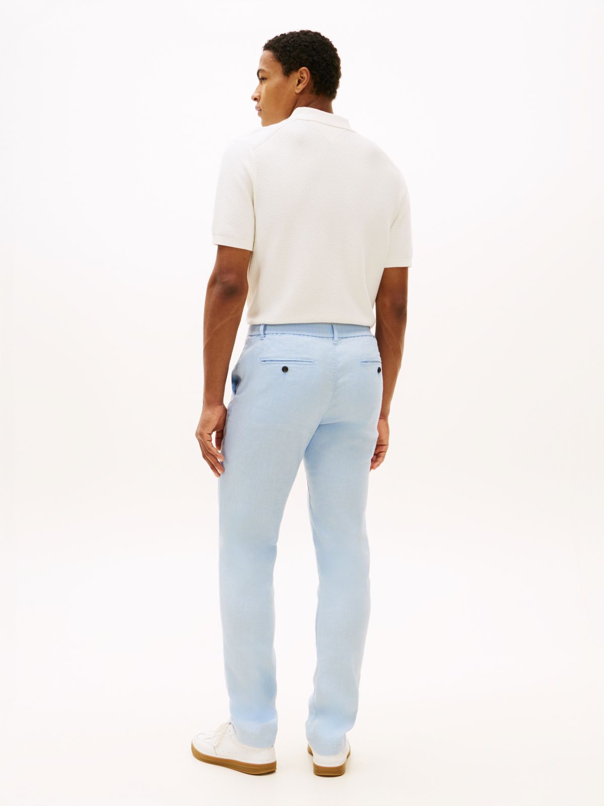 Denton Slim Straight Linen Blend Chinos — Blue