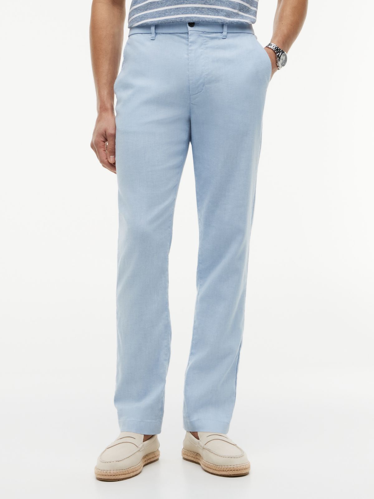 Denton Slim Straight Linen Blend Chinos — Blue
