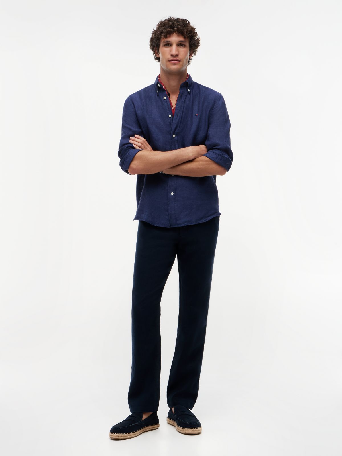 Denton Slim Straight Linen Blend Chinos — Blue