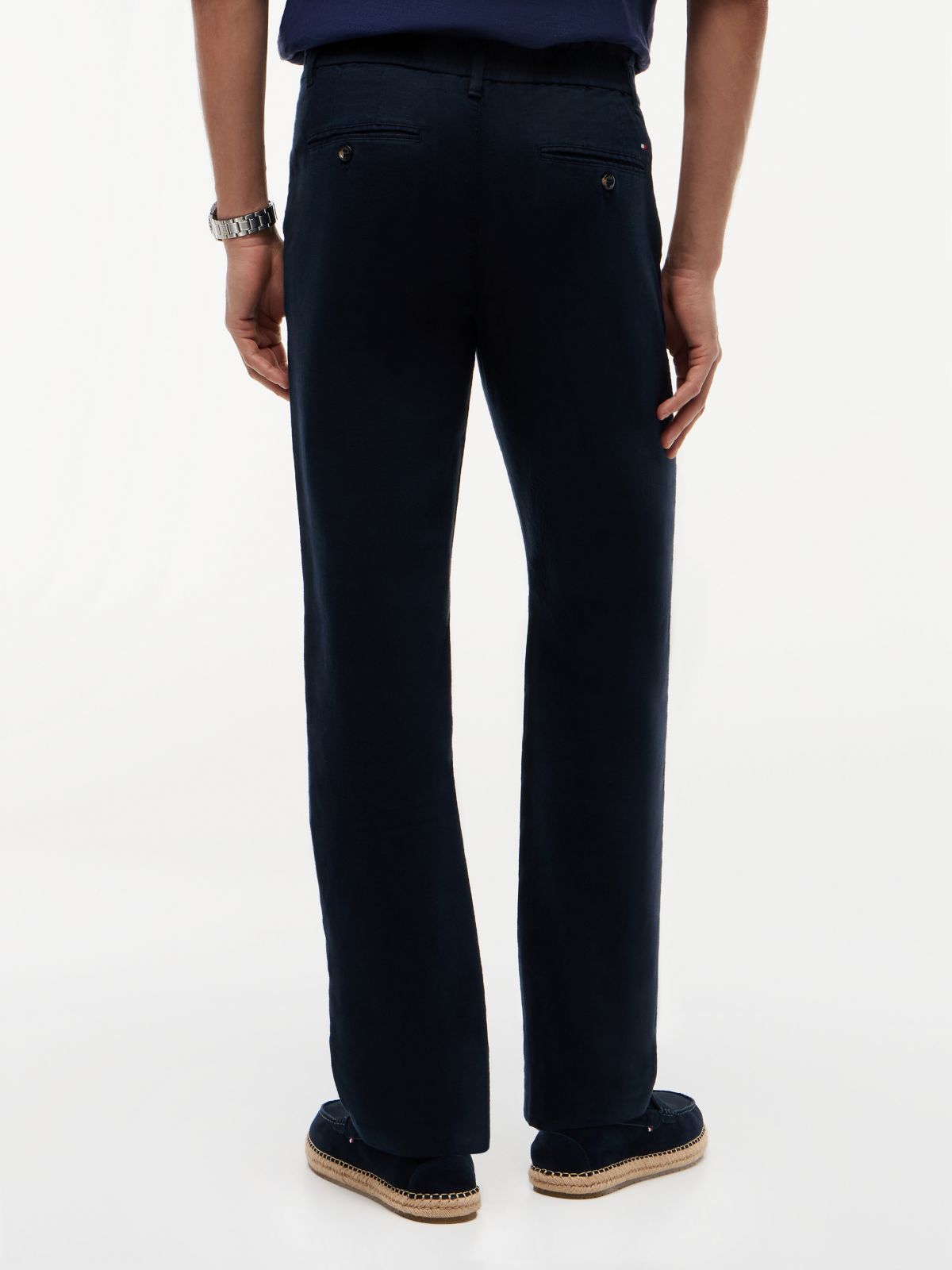Denton Slim Straight Linen Blend Chinos — Blue
