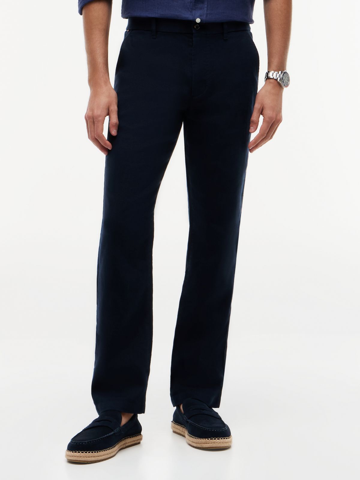 Denton Slim Straight Linen Blend Chinos — Blue